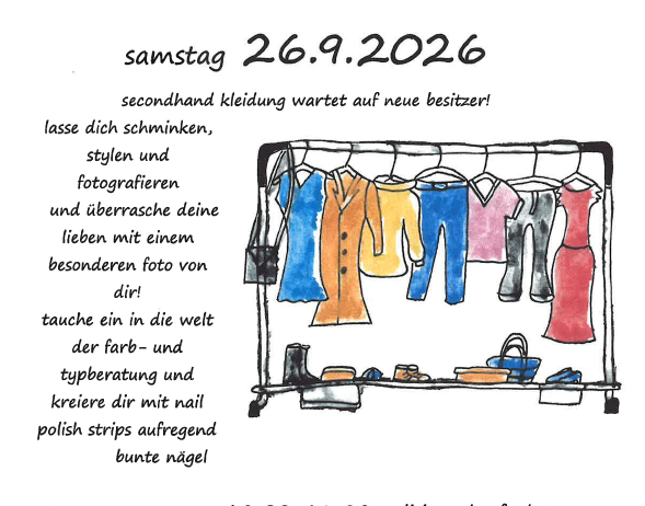 Eine Anzeige für Woman Days bei Lisi mit einem Kleiderständer, Schuhen und Accessoires, sowie Terminen und Zeiten für die Veranstaltung.