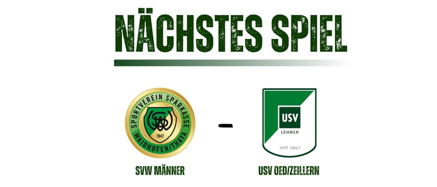 Plakat für ein bevorstehendes Fußballspiel zwischen SVV Manner und USV Oed/Zeillern. Das Spiel ist für Freitag, den 17. Oktober 2025, um 17:30 und 19:30 Uhr geplant. Der Ort ist Birkenstadion.