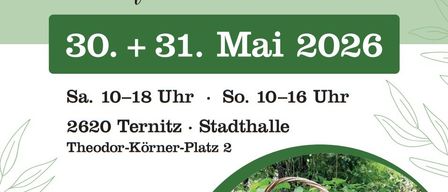Ein Werbeplakat für den Korbflecht-Markt, das geflochtene Körbe zeigt, mit den Daten 30. und 31. Mai 2026 und den Zeiten 10-18 Uhr für Samstag und 10-16 Uhr für Sonntag, in der Ternitz Stadthalle am Theodor-Körner-Platz 2. Es bietet rund 20 Aussteller, kulinarische Genüsse und Korbflechtvorführungen.