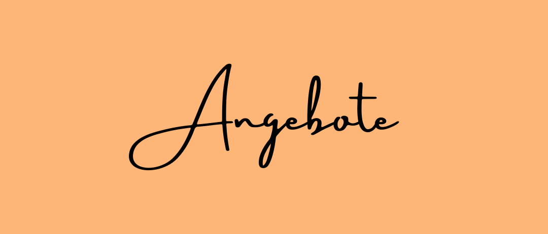 Ein pfirsichfarbener Hintergrund mit dem Wort 'Angebole' in kursiver schwarzer Schrift geschrieben.