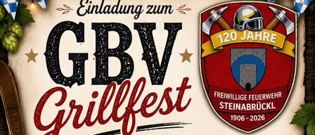 GBV Grillfest-Plakat. Datum: Samstag, 13.06.2026. Ort: Haselnussgasse 12-16. Beginn: 17:00 Uhr. Bier, Bratwurst und Lederhose sind willkommen.