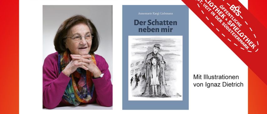 Plakat für eine Lesung und Buchpräsentation von 'Der Schatten Neben Mir' von Annemarie Kargl-Liebmann. Geplant für den 11. Oktober 2025 um 17:00 im Kultursaal St. Veit am Vogau. Der Eintritt ist freiwillig.