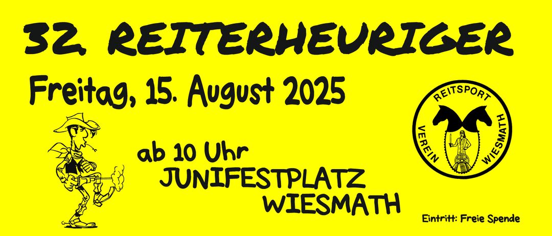 Ein gelber Plakat, das 'WEITERHEUER 5. August 2025 um 10 Uhr am JUNIFESTPLATZ WIESMATH' ankündigt.