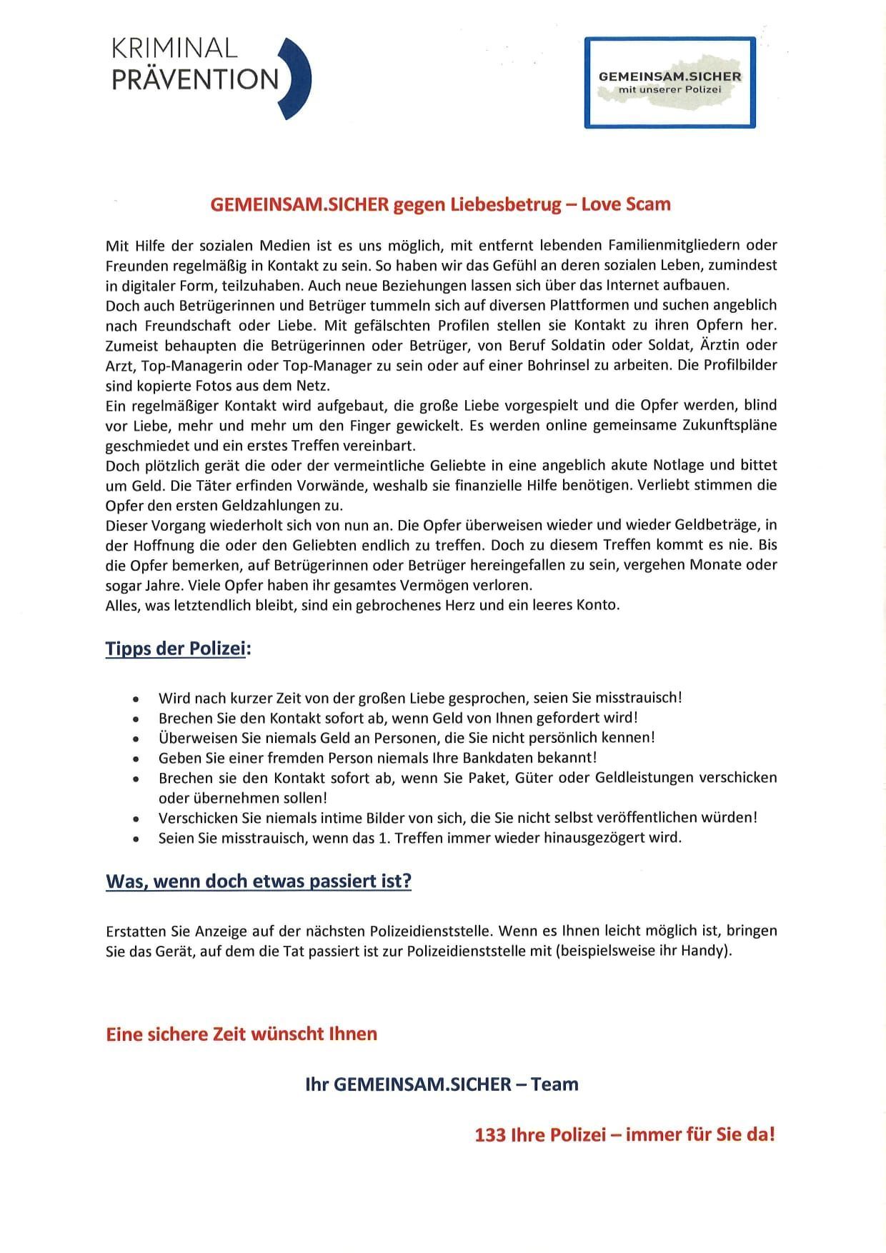 Das Bild ist eine Warnung vor Liebesbetrug und wie Betrüger soziale Medien nutzen, um Opfer zu täuschen. Es gibt Tipps, wie man sich davor schützen kann, wie z.B. vorsichtig mit persönlichen Informationen umzugehen und Fremde nicht persönlich zu treffen.