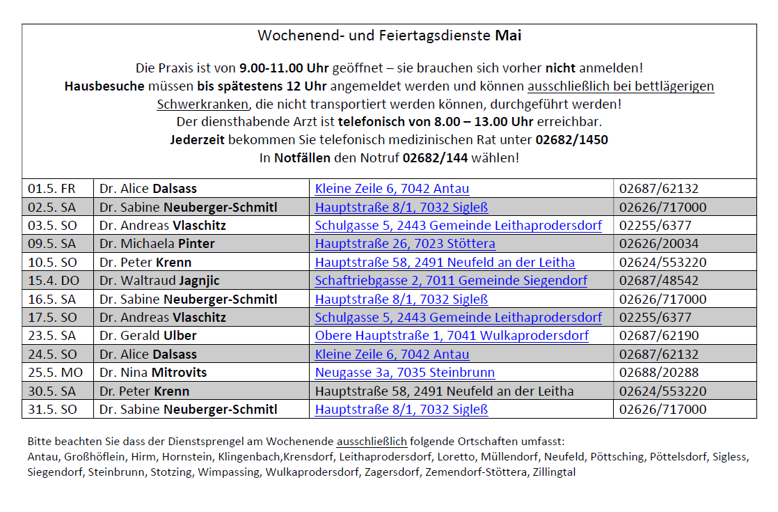 Die Praxis ist von 9.00-11.00 Uhr geöffnet - sie brauchen sich vorher nicht anmelden! Sie müssen bis spätestens 12 Uhr angemeldet werden und können ausschließlich bei schwerkranken Patienten, die nicht transportiert werden können, durchgeführt werden.