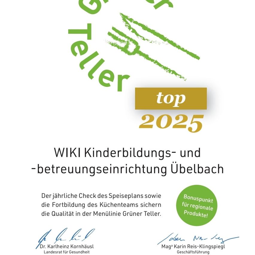 Unsere Frische Küche wurde wieder mit dem Grünen Teller TOP ausgezeichnet