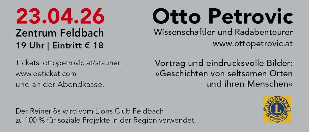 Ein Radfahrer fährt auf einer Bergstraße mit einem Warnschild für steile Hügel. Der Radfahrer trägt einen Helm. Das Datum 23.04.26 und der Name Otto Petrovic sind angezeigt.