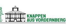 Das Logo für Knappen aus Vordernberg zeigt ein Gebäude mit Turm und einer Statue auf der linken Seite. Der Text 'KNAPEN AUS VORDERNBERG' ist in Grün auf weißem Hintergrund geschrieben.