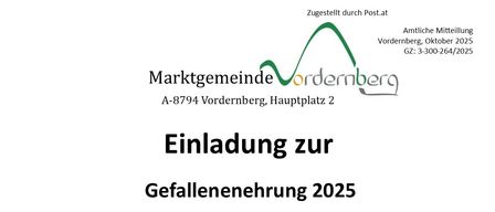 Einladung zur Gefallenenehrung 2025. Am Freitag, den 31. Oktober 2025, findet das Gefallenendenkmal statt. Ein Marsch vom Hauptplatz um 18:20 Uhr.