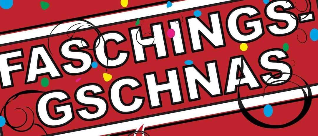 Das Wort 'SCHING SCHNA' ist in fetten weißen Buchstaben auf einem roten Hintergrund mit festlichen Ornamenten darum herum angezeigt.