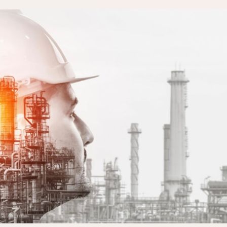 Bild enthält, Building, Factory, Adult, Male, Man, Person, Refinery, Face, Helmet, Tower
