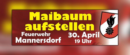Ein Plakat für die Maibaum Aufstellen Veranstaltung in Herssdorf am 30. April um 19:00. Roter und gelber Hintergrund.