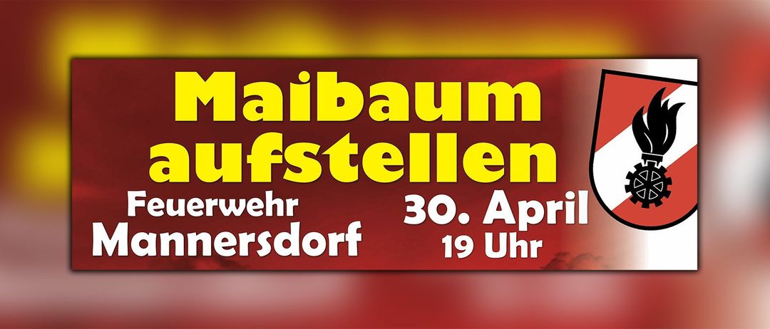 Ein Plakat für die Maibaum Aufstellen Veranstaltung in Herssdorf am 30. April um 19:00. Roter und gelber Hintergrund.