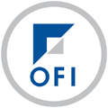 Das OFI-Logo zeigt ein blaues Dreieck mit einem weißen Quadrat darin, über dem Wort 'OFI' in Blau.