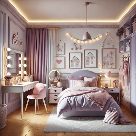 Bild enthält, Home Decor, Indoors, Interior Design, Lamp, Bed, Chair, Rug, Cushion, Handbag, Bedroom