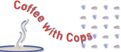 Ein Plakat für eine Kaffeeveranstaltung mit Polizeibeamten an der Jagerberg-Schule am 27. Juni 2025, von 09:00 bis 12:00 Uhr. Die Veranstaltung trägt den Titel 'Coffee with Cops'.