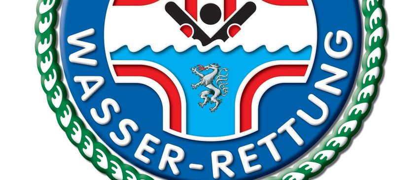 Das Logo der Steirischen Wasser-Rettung zeigt ein Kreuz mit einem Schwimmer, einem Drachen und weißem Text auf blauem Hintergrund.