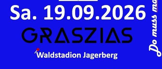 Plakat für eine Veranstaltung am 18. und 19. September 2026 mit USC Jagerberg und Styria Beats, mit blauem Hintergrund und weißem Text.