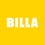 BILLA Familie Art Forchtenstein-Logo. Ein leuchtend gelber Hintergrund mit dem Wort BILLA in weißer, serifenloser Schrift.