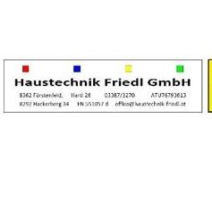 Visitenkarte für Haustechnik Friedl GmbH, ein Unternehmen für Heizungs- und Klimaanlageninstallation. Kontaktinformationen und Logo sind enthalten.
