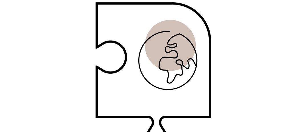 Ein Puzzleteil mit einer kreisförmigen Form in der Mitte, das die Erde darstellt.