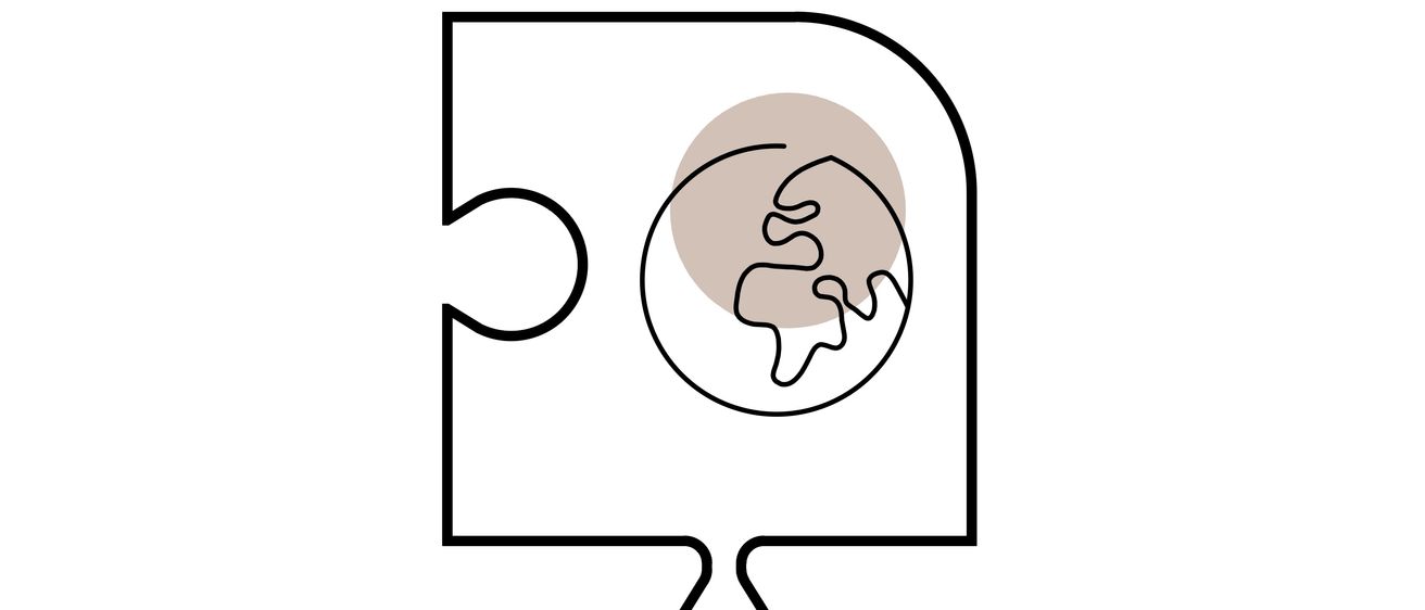 Ein Puzzleteil mit einer kreisförmigen Form in der Mitte, das die Erde darstellt.