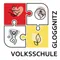 Das Logo der Gloggnitz Volksschule zeigt ein Puzzleteil-Design mit Herz, Globus, Person und Blatt. Darunter stehen die Worte Gloggnitz Volksschule.