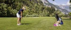 Bild enthält, Field, Nature, Outdoors, Adult, Male, Man, Person, Dog, Golf Course, Playing Golf