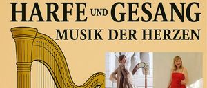 Plakat für eine Veranstaltung mit Eleonora Giessmann und Susanne Kellner. Die Veranstaltung zeigt eine Harfe, Bach, Händel und Mozart. Datum: 19. September 2025, Zeit: 19 Uhr.