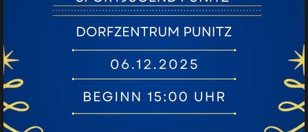 Eine festliche Einladung zur Glühweinprobe von Sportjugend Punitz am 6. Dezember 2025 um 15:00 Uhr im Dorfzentrum Punitz, mit bereitgestellten Speisen und Getränken.
