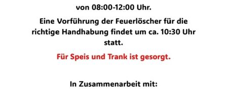 Die Feuerlöscher-Überprüfung findet am Samstag, den 21.03.2026 im Feuerwehrhaus Punitz von 08:00-12:00 Uhr statt. Vorführung der korrekten Handhabung der Feuerlöscher um ca. 10:30 Uhr. Für Speisen und Getränke ist gesorgt.