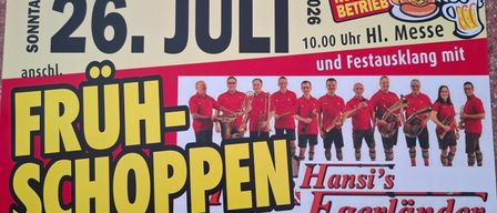 Plakat für ein Festival in Tschantschendorf mit der Band Hansi's Egerländer. Das Ereignis findet am 26. Juli 2026 statt, mit Küchenbetrieb und Festivaleröffnung um 10:00 Uhr.