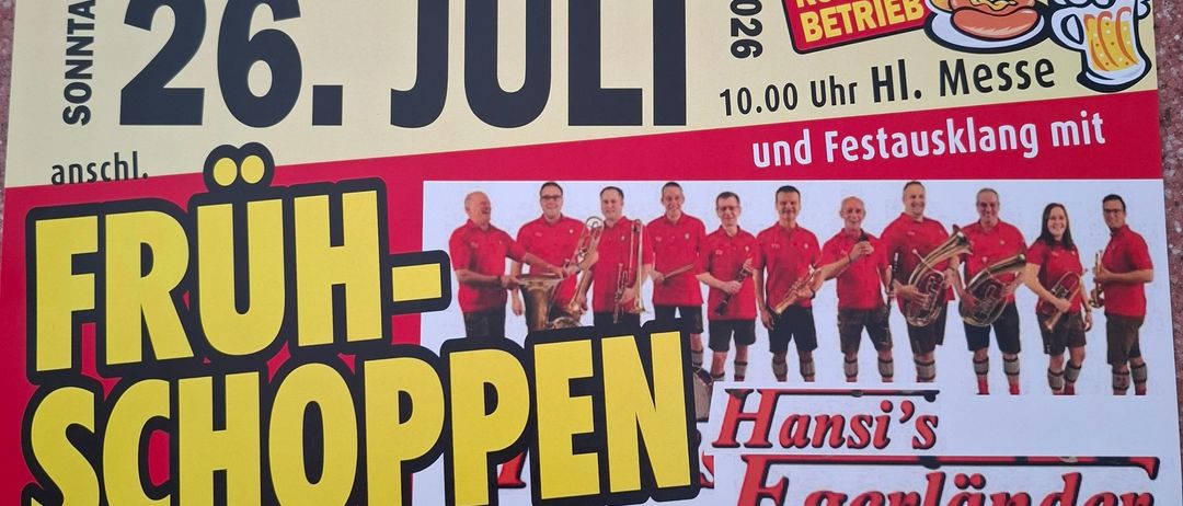 Plakat für ein Festival in Tschantschendorf mit der Band Hansi's Egerländer. Das Ereignis findet am 26. Juli 2026 statt, mit Küchenbetrieb und Festivaleröffnung um 10:00 Uhr.
