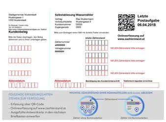 Ein Dokument mit einem QR-Code und einer Tabelle mit Informationen über ein Kundenkonto, einschließlich des Namens, der Adresse und der Kontonummer des Kunden.