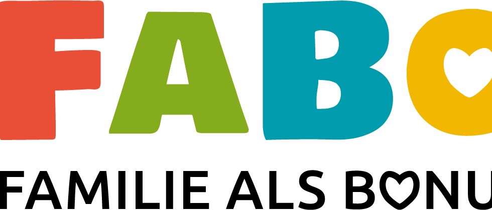Ein farbenfrohes Logo mit den Buchstaben FABO, das ein Herzsymbol im O enthält. Unten steht der Text 'MILLIE ALS BON'.