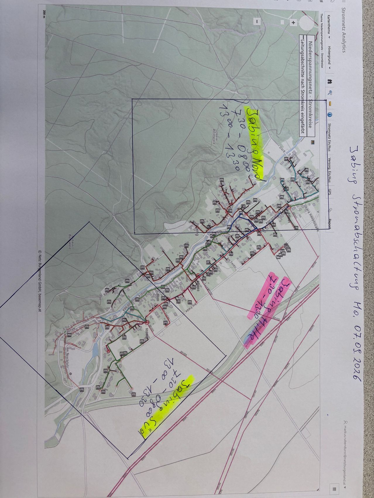 A topographical map with various annotations and highlighted areas, including a yellow note reading 'John 14:6' and a pink note with the text '24.08.1992'. The map also features a blue line indicating a river and a black line marking a boundary.