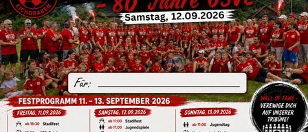 Poster for the 80th anniversary celebration of USVE, featuring a group photo of participants in red jerseys, with event details for September 11-13, 2026.