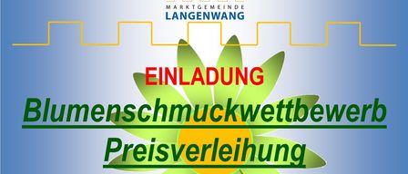 Werbeplakat für eine Veranstaltung namens 'Blumenschmuckwettbewerb Preisverleihung'. Die Veranstaltung findet am Donnerstag, 12. März 2026, um 18:30 Uhr statt. Ort ist Volkshaus Langenwang. Freier Eintritt und Verlust der Besucherkarte - interessante Preise.