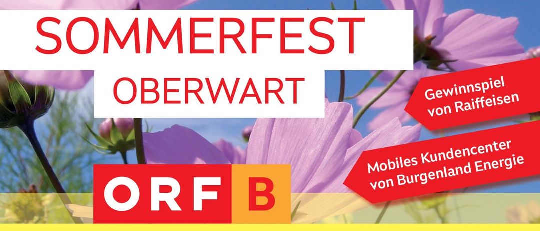 Poster for the Oberwart Summerfest featuring ORF B, July 10, 2026. Event starts at 7 PM at Freigelände/Messe Oberwart. Radio Burgenland Band with Sebastian György.