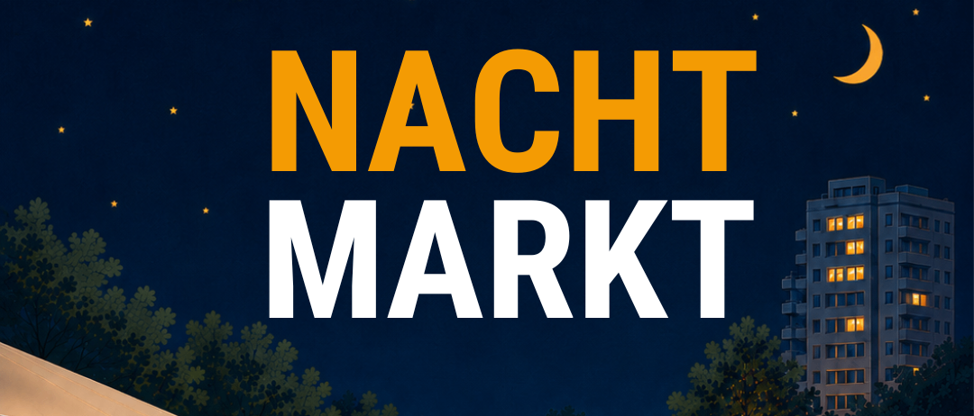 Plakat für Nachtmarkt-Event am 21. August 2026. Abendshopping, Live-Musik und lokale Speisen in der Innenstadt.