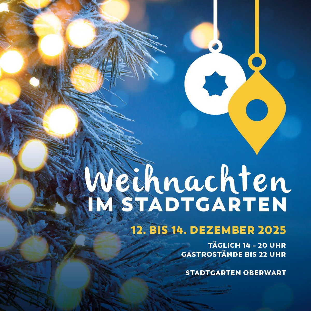 Weihnachten im Stadtgarten, 12. bis 14. Dezember 2025, täglich 14 - 20 Uhr, Gastronomie bis 22 Uhr.