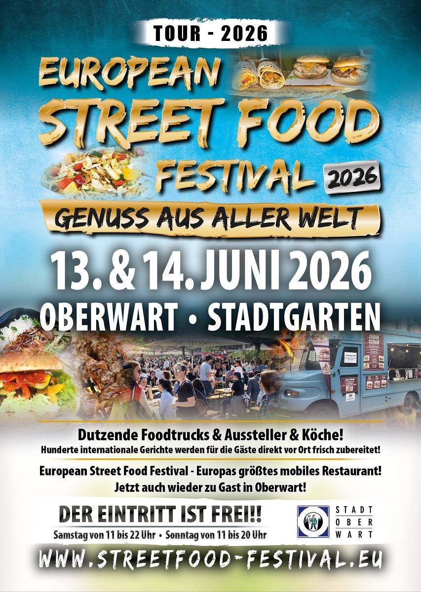 Street Food Festival im Jahr 2026. Geschmack aus aller Welt. 13. & 14. Juni. Oberwart Stadtgarten. Europäisches Street Food Festival. Besuchen Sie uns!