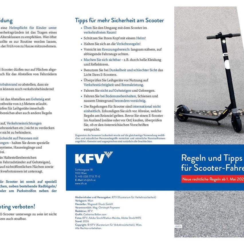 Das Dokument bietet Sicherheitstipps für Rollerfahrer und betont die Bedeutung von Helmen, Einhaltung von Verkehrsregeln und Sichtbarkeit. Es rät zur Überprüfung von Bremsen und Reifen vor der Nutzung und warnt vor dem Fahren auf Straßen und Gehwegen. Neue Vorschriften ab dem 1. Mai 2021 werden erwähnt.