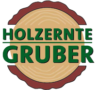 Das Logo von Holzernter Gruber, auf schwarzem Hintergrund dargestellt, zeigt ein kreisförmiges Design mit Holzstruktur. Der Name Holzernter Gruber ist in Grün geschrieben.