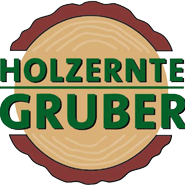 Logo der Firma Holzerne Gruber, die sich auf Holzprodukte spezialisiert hat, mit einem Holzstamm und grünem Text auf schwarzem Hintergrund.