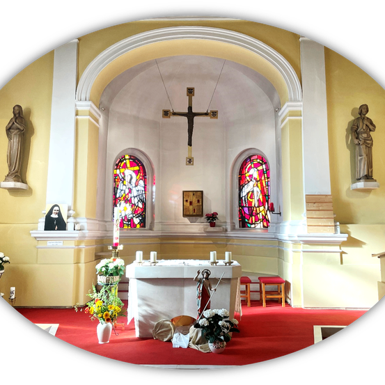 Image contains, Altar, Building, Church, Prayer, Person, Flower Arrangement, Flower Bouquet, Indoors, Cross, Candle