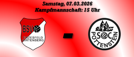 Plakat für das 5. Testspiel am 07.03.2026. Teams BSV Enzesfeld Hirtenberg und Posten Stein treffen sich um 15 Uhr. Ort ist Sportanlage Hirtenberg, Anton-Keller-Gasse 5, 2552 Hirtenberg.