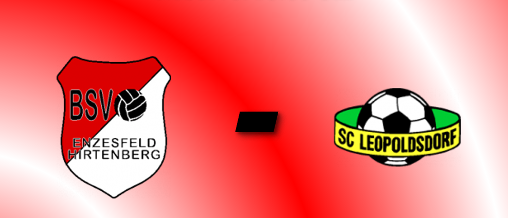 Plakat für die 15. Runde der Gebietsliga Süd/Südost. Datum: 15.04.2026, Zeit: 19:30 Uhr. Teams: BSV Enzesfeld und SC Leopoldsdorf. Ort: Sportanlage Hirtenberg, Anton-Keller-Gasse 5, 2552 Hirtenberg.