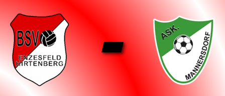Plakat für ein Fußballspiel zwischen BSV Enzfeld Hirtenberg und ASK Mannersdorf am 5. September 2026 in der Sportanlage Hirtenberg.