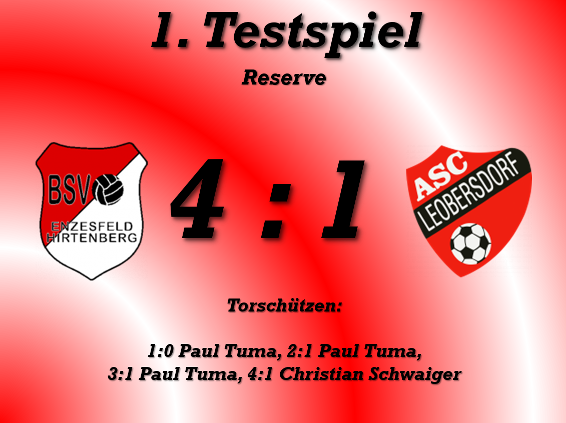 Plakat für ein Fußball-Reservespiel zwischen Zesfeld und ASC Leobersdorf. Endstand 4:1. Torschützen: Paul Tuma traf dreimal, Christian Schwaiger traf einmal.